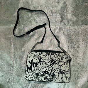 Michael Kors Crossbody Bag Black White Women's Mott Large Graffiti Leather